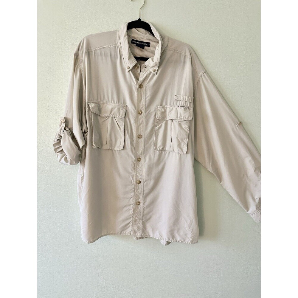 ExOfficio Shirt Mens XXL Beige Tan Brown Nylon Vented Mesh‎ Hiking Outdoors - Picture 5 of 16
